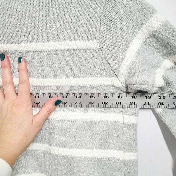NWT Sigrid Olsen Women's Small Gray Cardigan Striped Sweater Pockets Open Thick - Picture 7 of 9